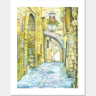 Old City Jerusalem Israel Silk Painting Posters and Art